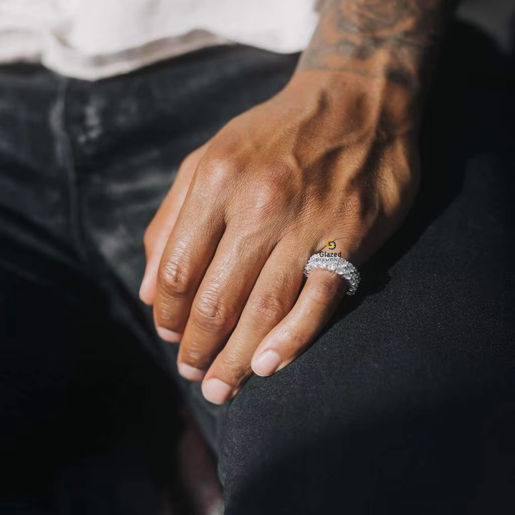Hip Hop Inspired Fully Iced Out Moissanite Diamond Ring Crafted in 925 Sterling Silver With Enhanced VVS Clarity
