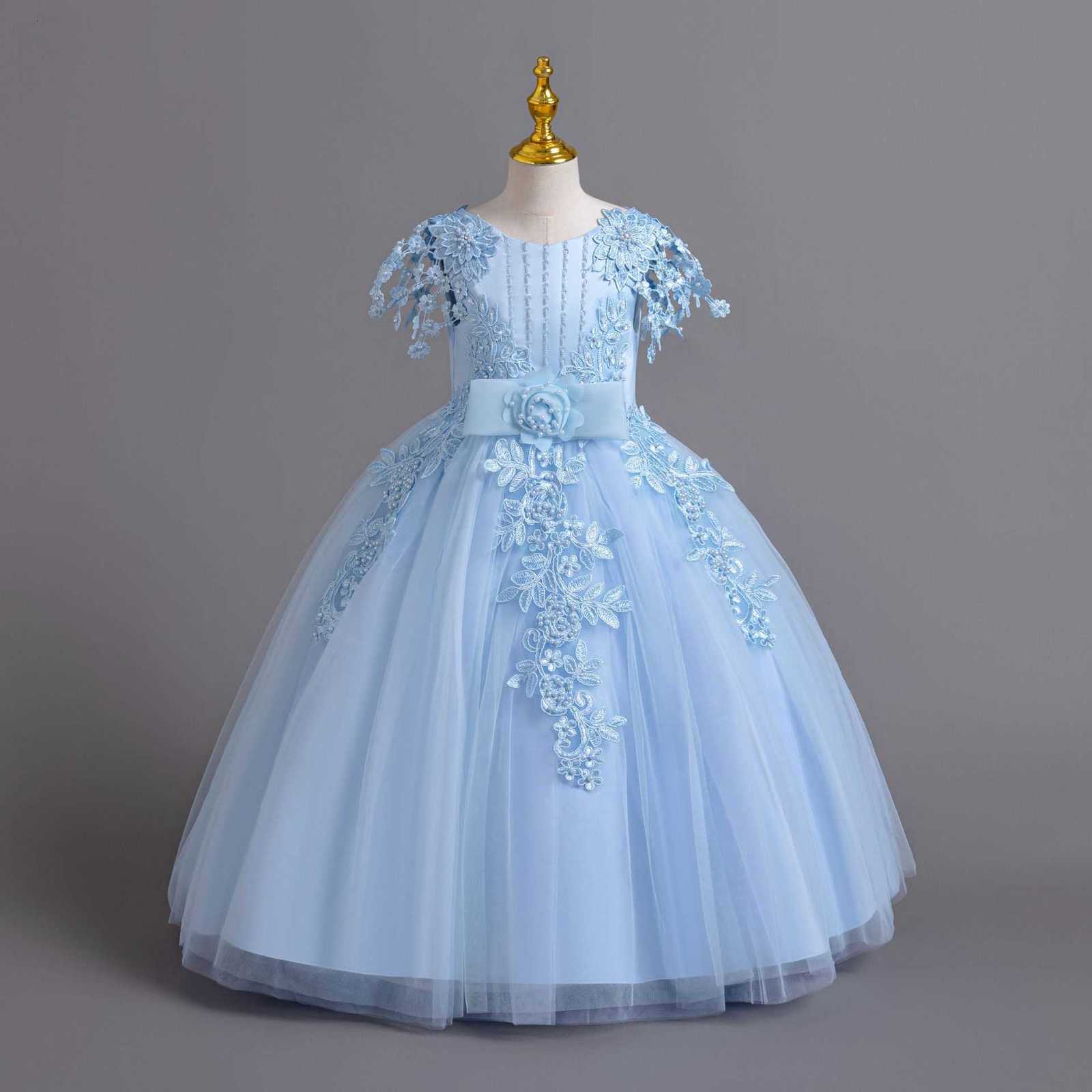 Girl's Dresses Long skirt style girls' dress, tied wedding dress, princess dress, high-end graduation party dress, girl dress