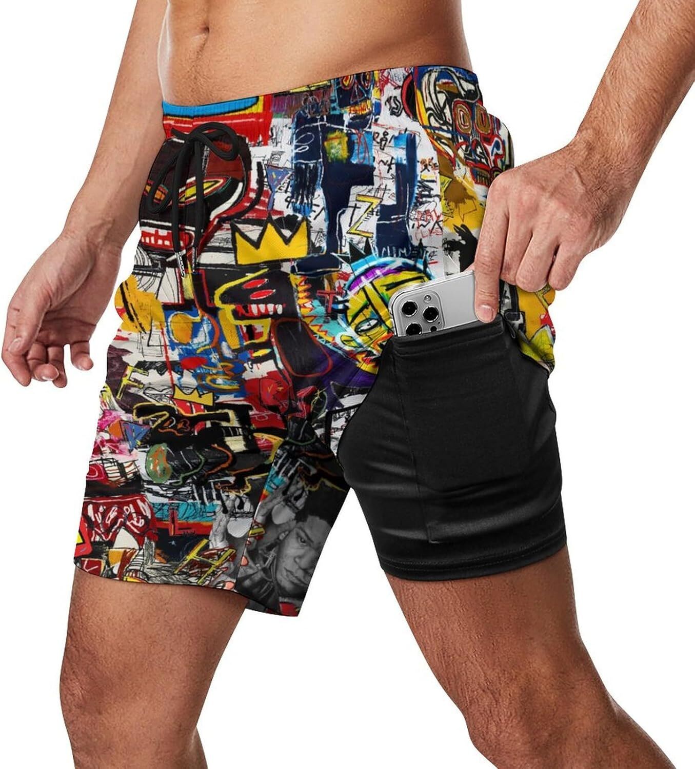 Mens Swim Trunks with Compression Swimwear 3D Printed Drawstring Beach Short printing printing