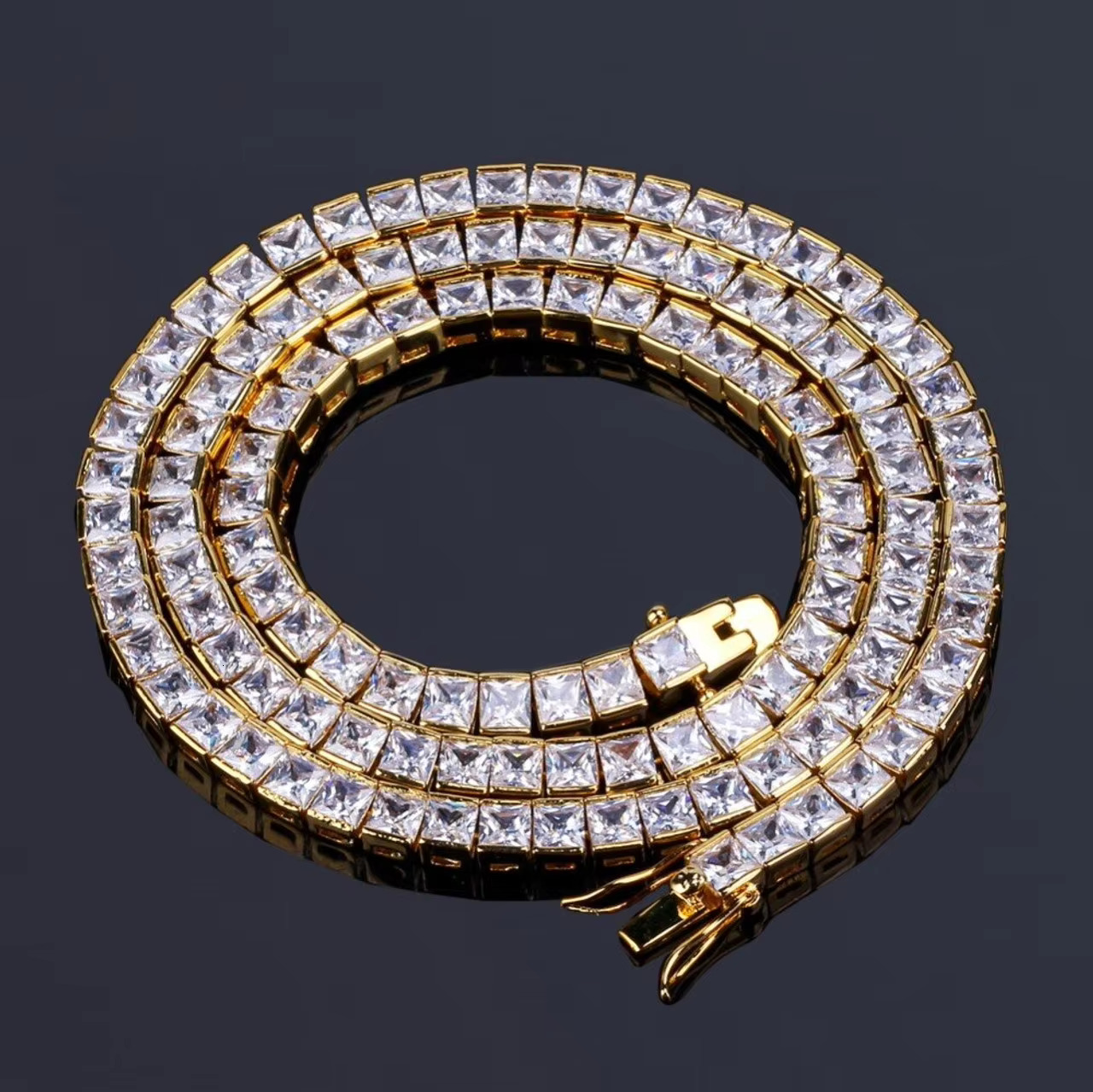 Mens 6mm Boss Life Princess Cut Hip Hop Tennis Chain Necklace Flooded Ice Moissanite Style