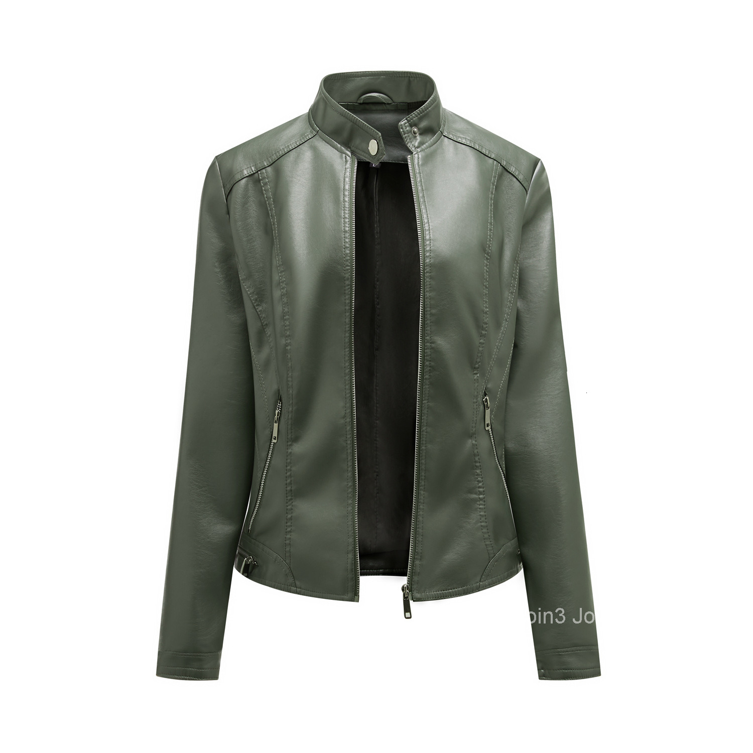 Fashion New Simple Casual Leather Clothes Womens Stand Collar Zipper Slim Fitting Motorcycle Clothes Short Coat Women
