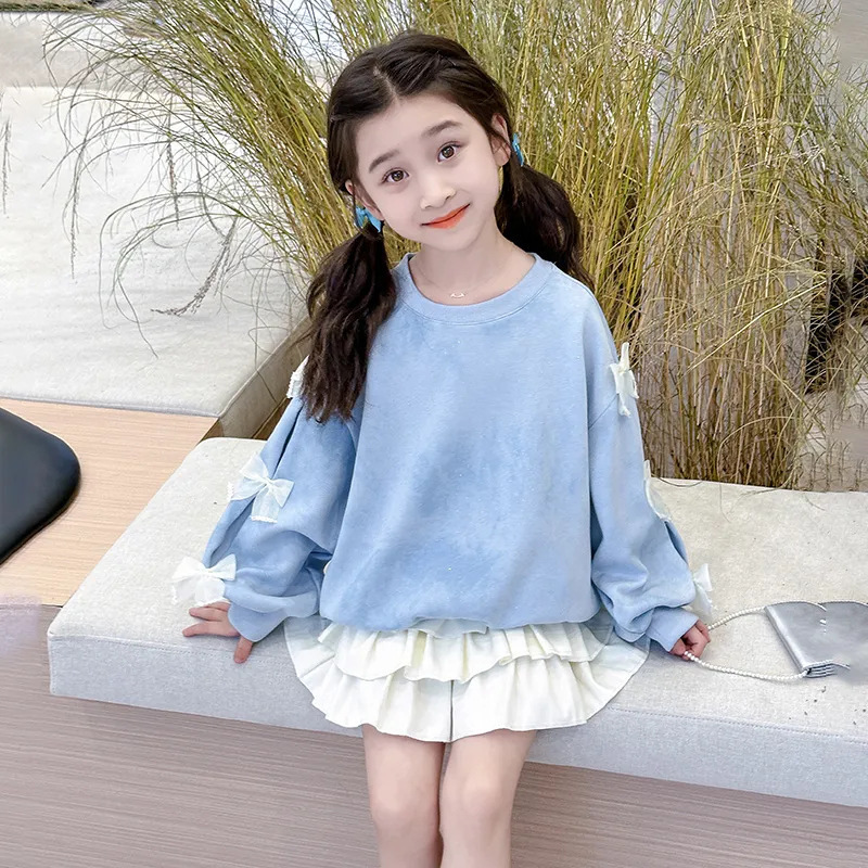 Ddmyshoesvip Girls Autumn Bow Hoodie New Mid Size Children S Stylish And Sweet Korean Casual Top