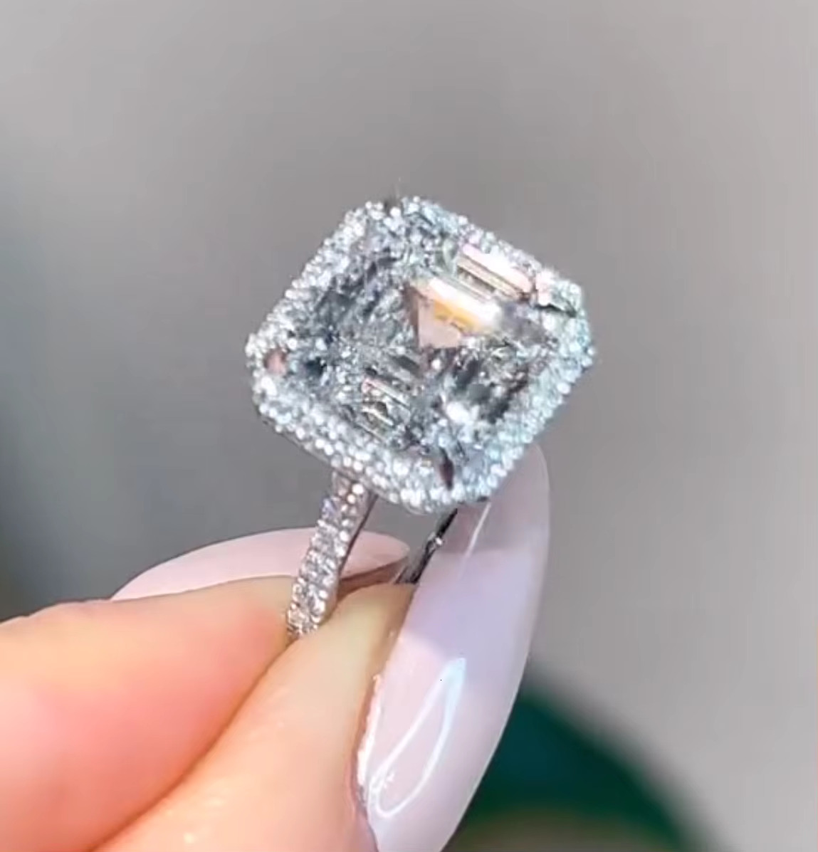 Custom 5CT Asscher Cut Lab Grown Diamond Engagement Ring 10K 14K White Gold Diamond Jewelry for Women