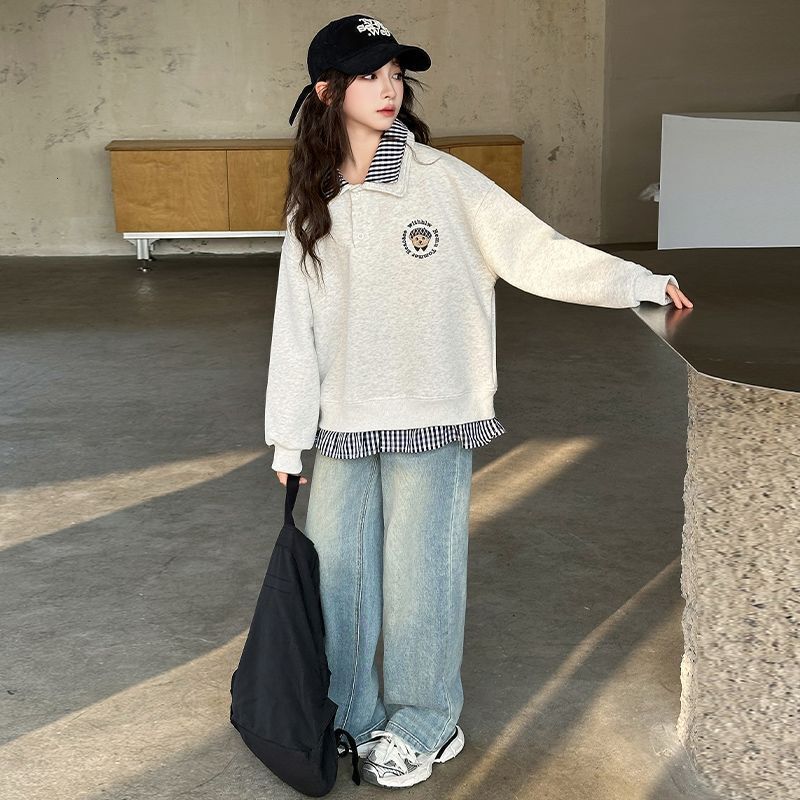 Ddmyshoesvip Women Treasure Korean Version Loose Collared Sweatshirt Mid Size Children Spring And Autumn New Style Color Fashion Western Style Long Sl