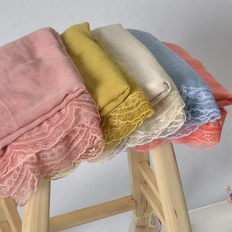 ly ed cotton patchwork lace scarf for womens solid shawl winter Muslim headscarf Bandana ethnic style Pashmina 250314