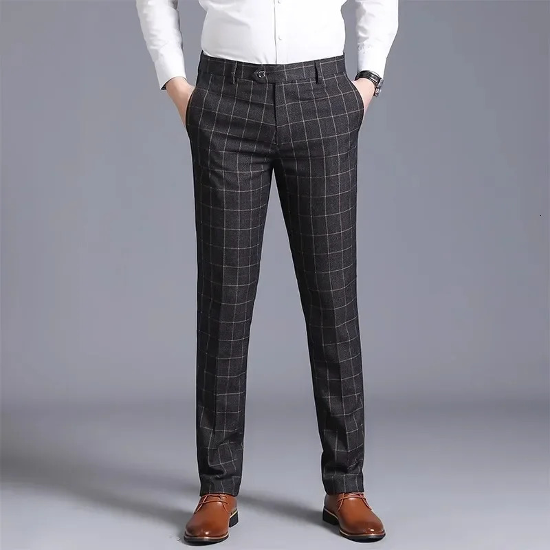 Burgundy Plaid mens suit pants business casual Asian sizes 2938 available in blue gray black striped 250313