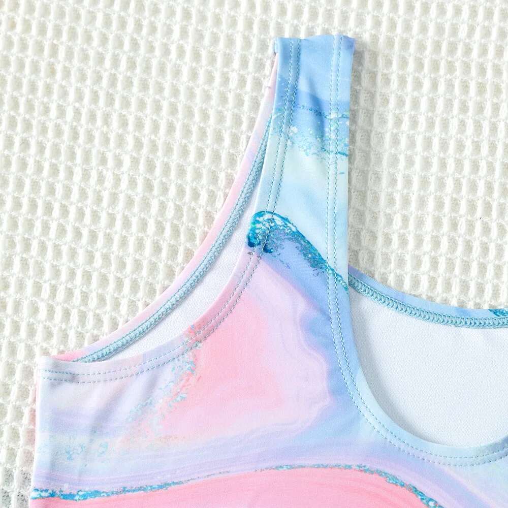 Children's printed one-piece swimsuit, new design, youth, blue swimsuit, swimsuit for ages 5 to 15