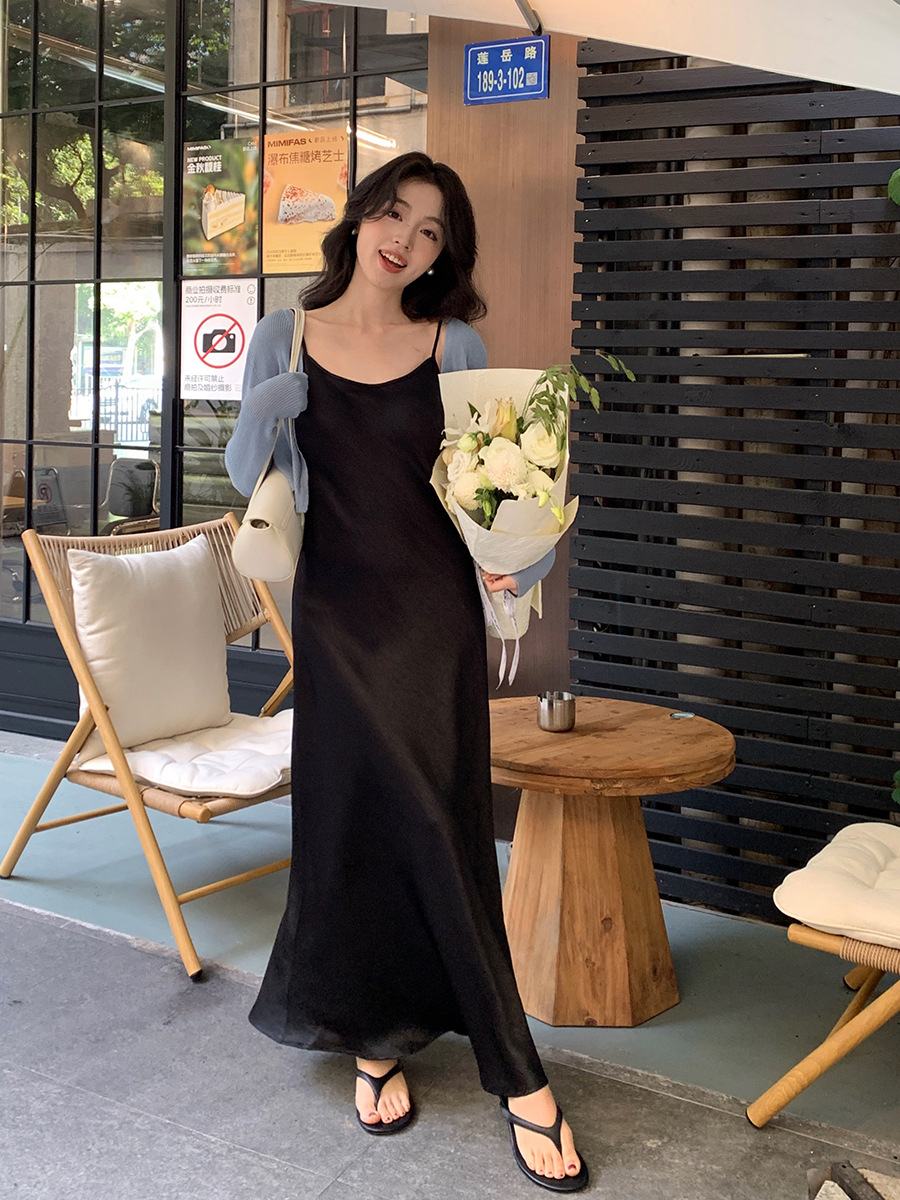 D51552 New Korean style high waist elegant sling dress V-neck solid color pure desire skirt 88172