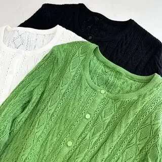 2024 Autumn Women's Green Long-Sleeved Cardigan Knitted Single-Breasted Cotton Slim Fit Comfortable Top