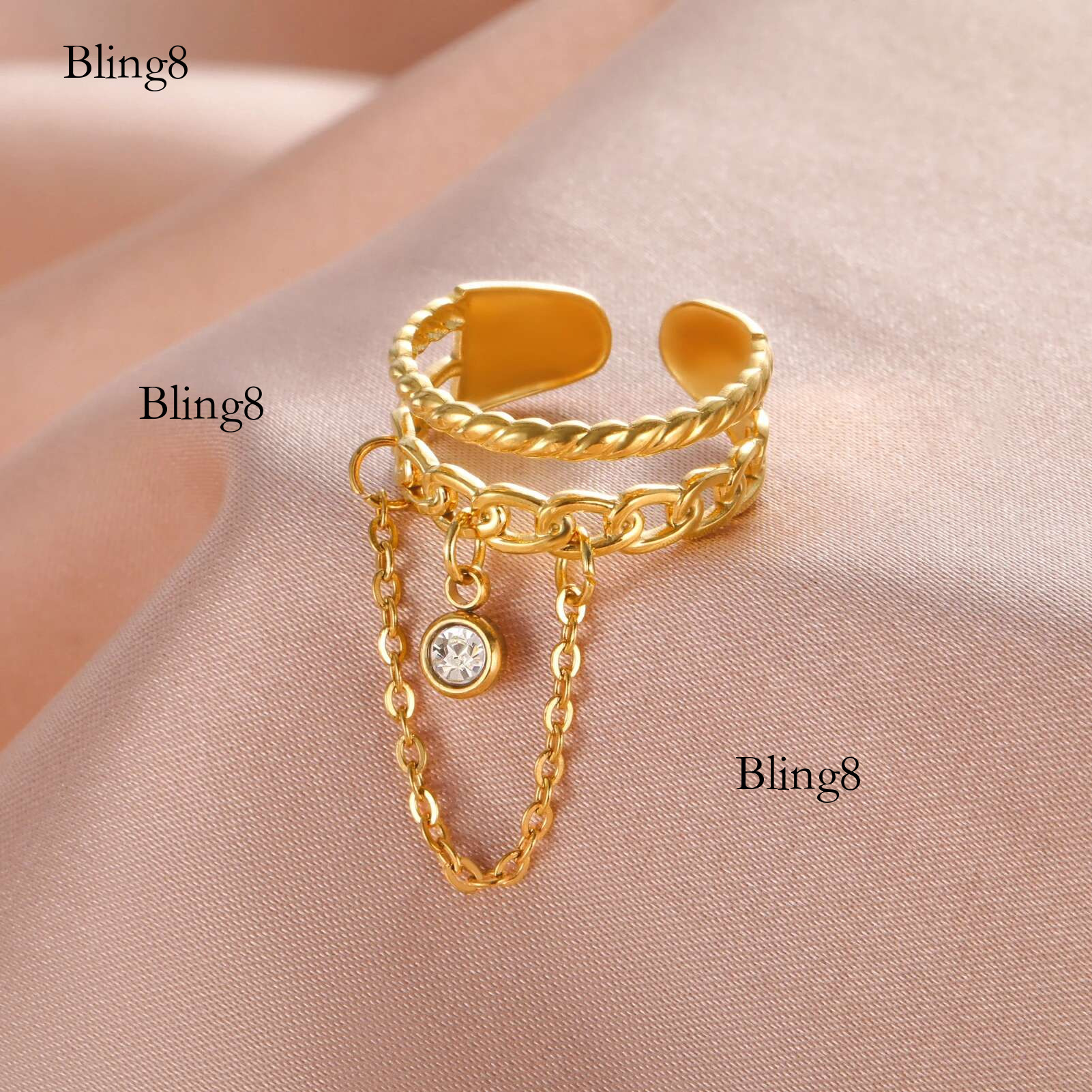 Lemegeton Open Ring for Couple Small Charm Jewelry Stainless Steel Chain Accessories Heart Zircon Beauty Fried Dough Twists New