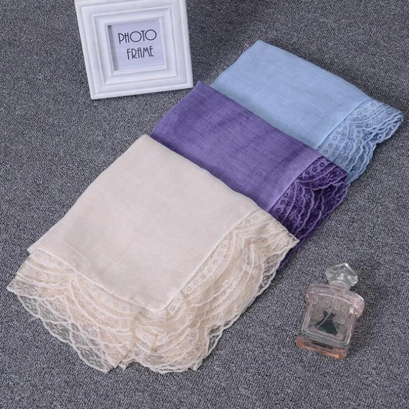 ly ed cotton patchwork lace scarf for womens solid shawl winter Muslim headscarf Bandana ethnic style Pashmina 250314