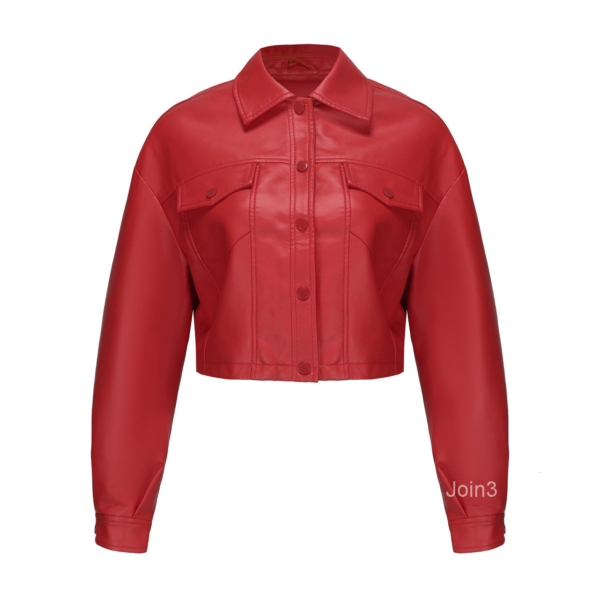 Fashion Spring and Autumn New Loose Casual Leather Jacket Womens Long Sleeve Single Breasted Womens Short Jacket Flip Collar Fashion Join3