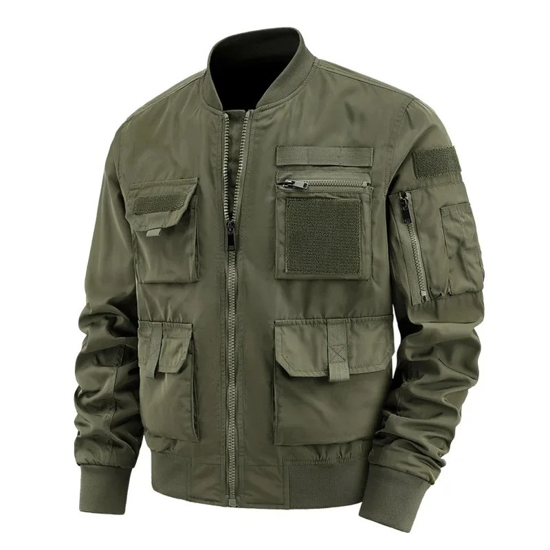 Simple casual version of Mening spring and summer mens jacket solid color multi pocket zipper 250313