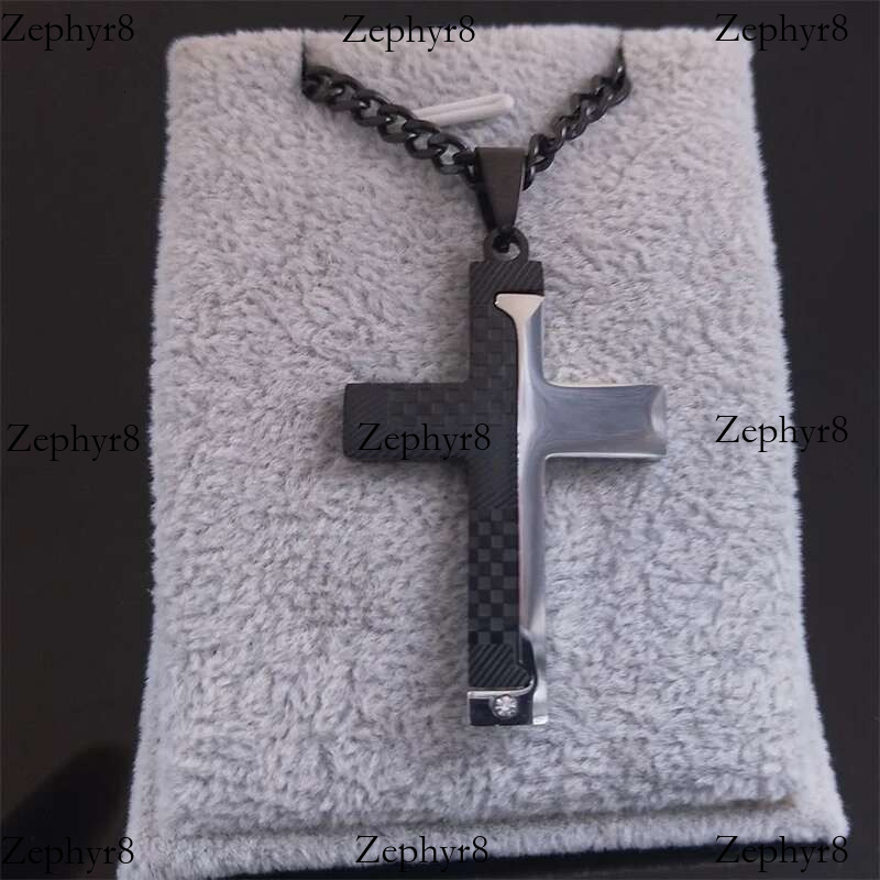 Goth Stainless Steel Cross Pendant Biker Men Punk Black Sier Color Crucifixion Crystal Necklace Hip Hop Jewelry N6337