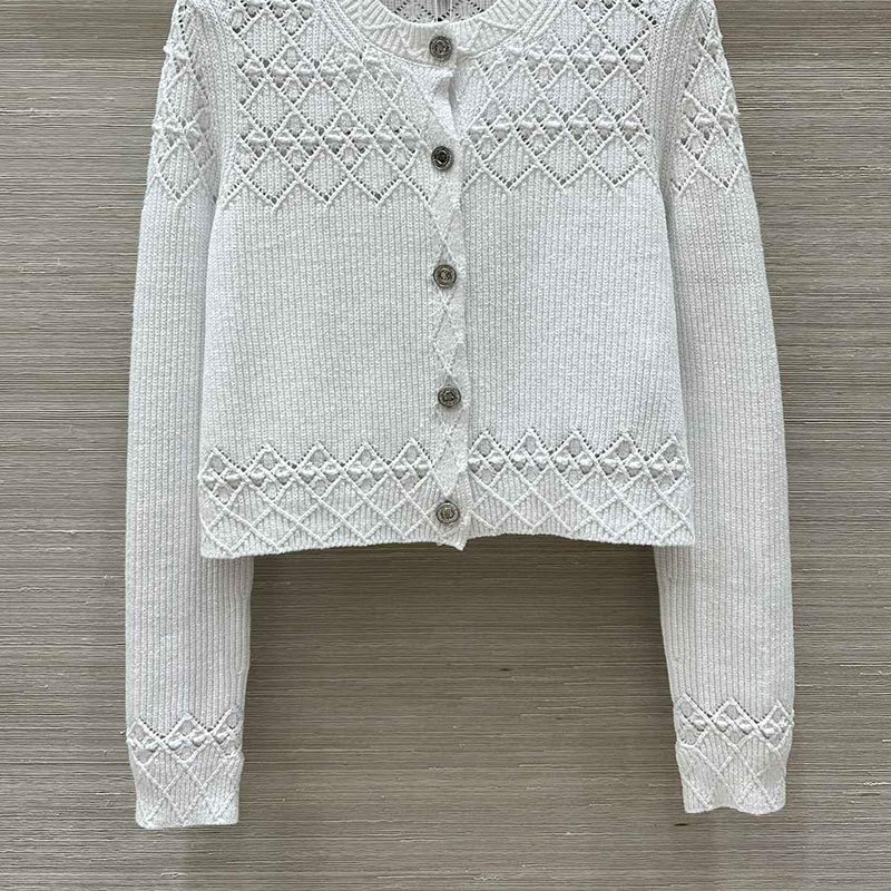 Women's Knit Hollow Out Cardigan Classic O Neck Single-Breasted Long Sleeve Cotton Blend 2Colors Stylish Soft Early Spring Luxury High-Quality De