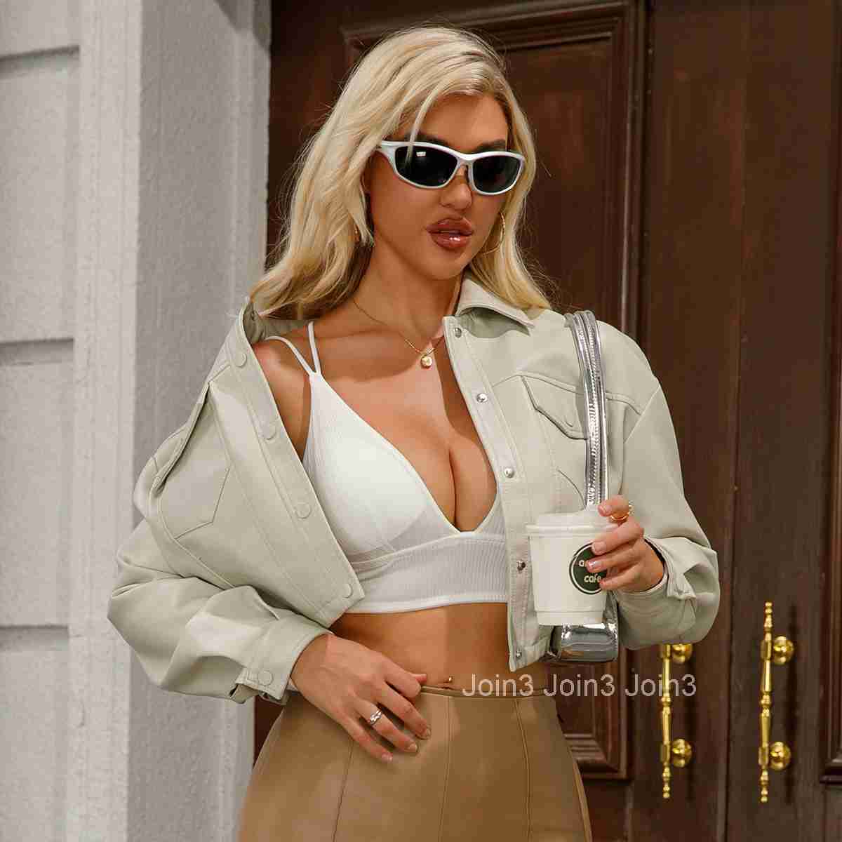 Fashion Spring and Autumn New Loose Casual Leather Jacket Womens Long Sleeve Single Breasted Womens Short Jacket Flip Collar Fashion Join3