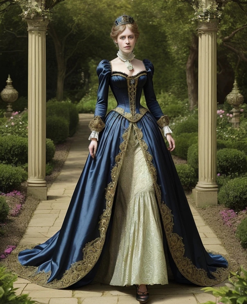 Vintage Victorian Corset Prom Dresses Dark Navy With Champagne A-Line Long Sleeves Medieval Evening Gowns Lace Appliques Princess Special Occasion Dre