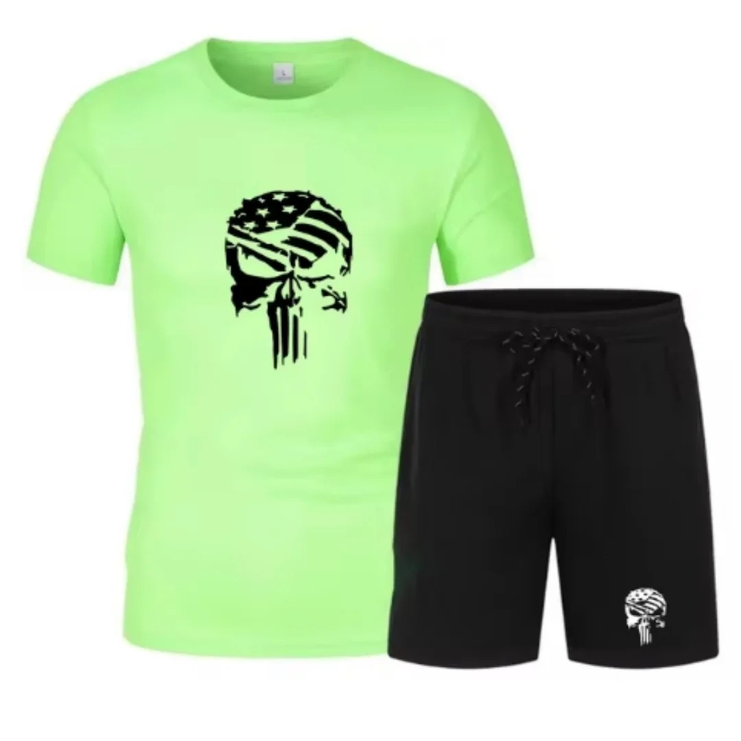 2025Summer Fashion Fitness Mens Running Short Sleeved T-shirtshorts Two-piece Sportswear Casual Fitness Quick Drying Set S-5XL 250310