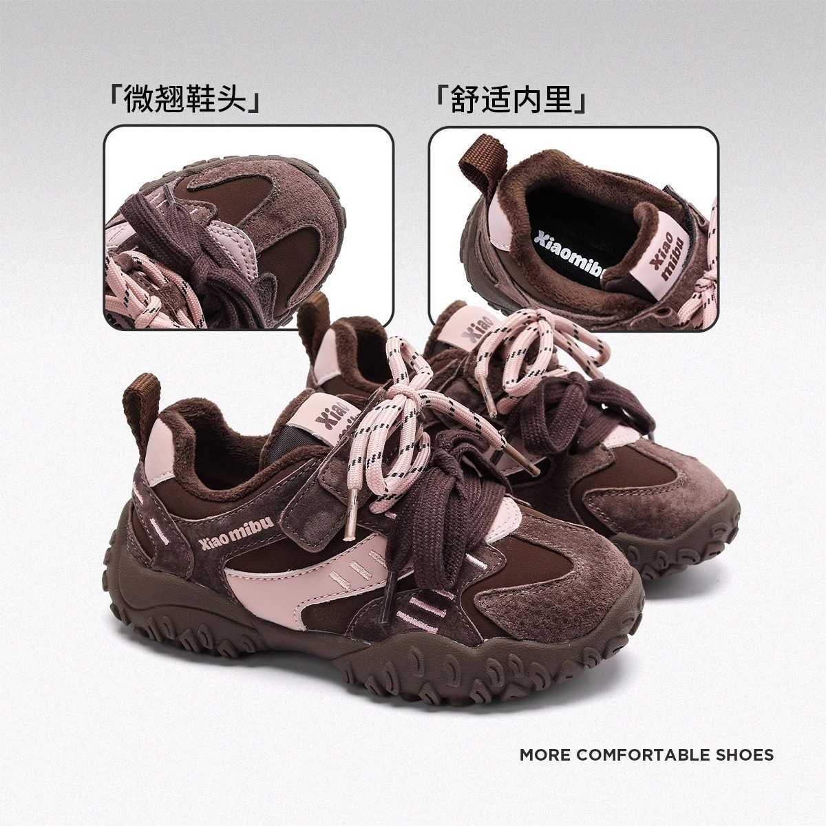 Athletic Outdoor Girls sports shoes 2025 winter new style with plush dad shoes two cotton childrens casual shoes boys thick childrens shoesY2503146K92