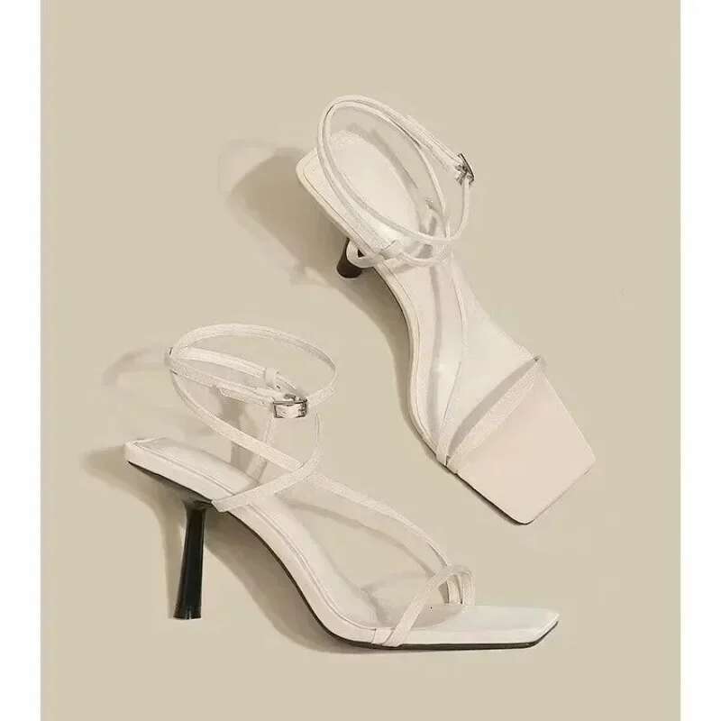 Open Toe 2024 Summer All-Match Sier French Square Head Stilettos Women's Stilettos High Heels Sandals Women