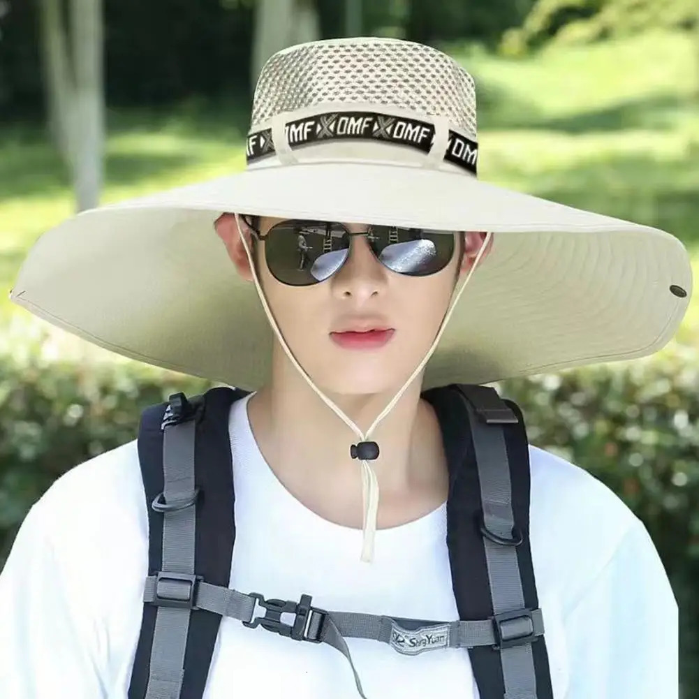 Summer Large Sun Hat Men Women Breathable Fishing Caps UV Protection Mesh Fisherman Hiking Outdoor Beach Cap 250304