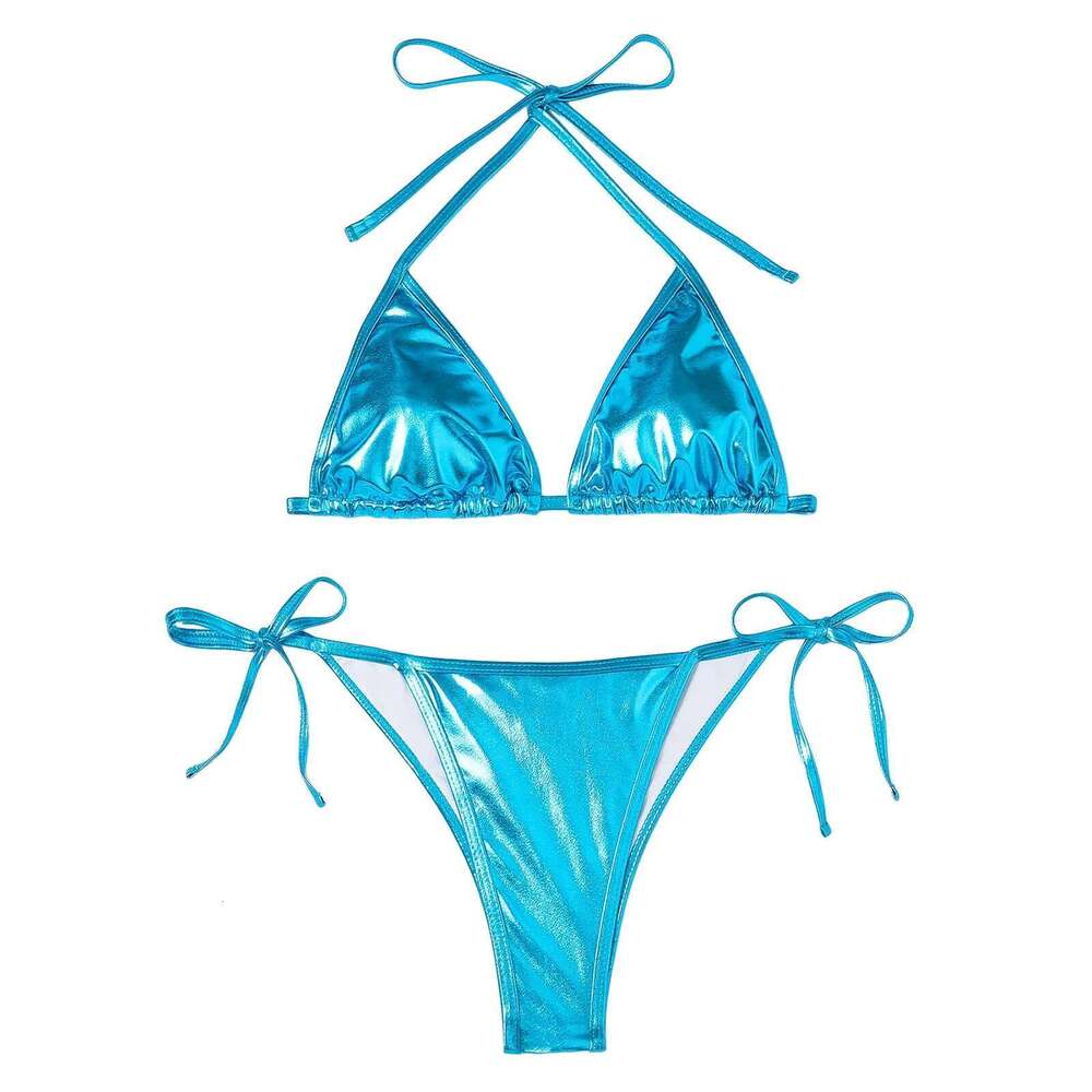 Women's triangle bikini set, 2-piece bikini top, shiny thong, camisole, padded blanket, thong, girls' swimsuit