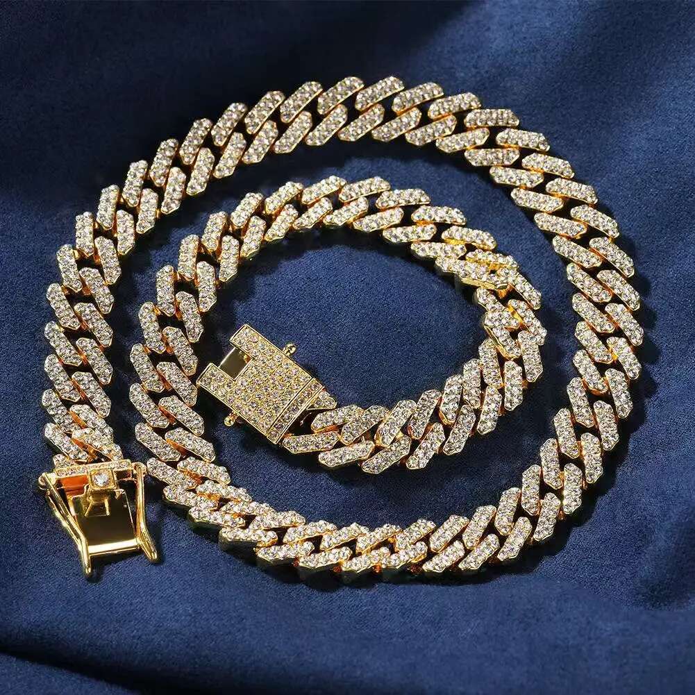 12mm Hip-hop simple dia alloy Cuban necklace for men high-end sense all-match niche personality jewelry in bulk