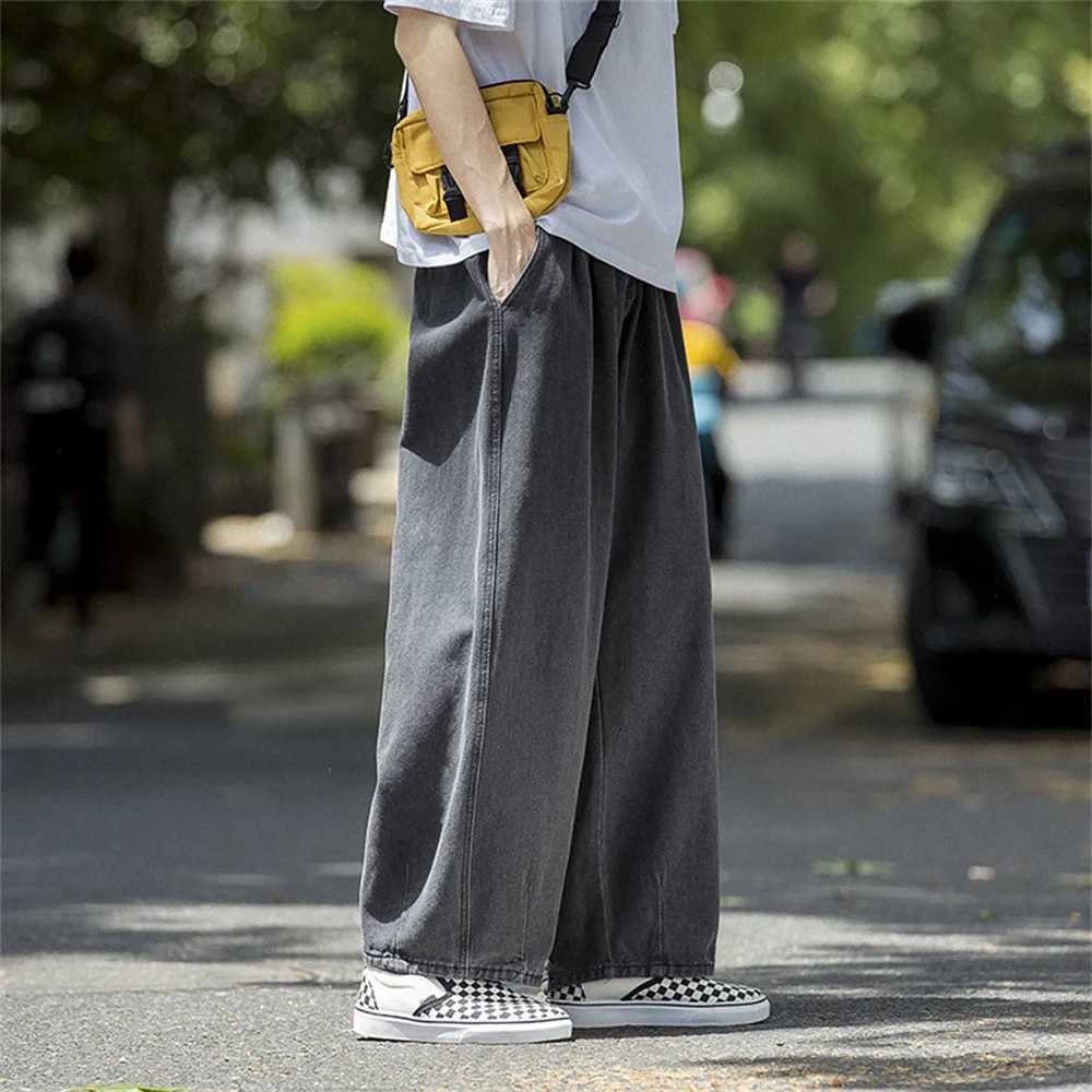 Mens jeans wide leg denim cargo jeans loose straight pocket mens jeans hip-hop streetwear skateboard neutral denim TrouserT250319