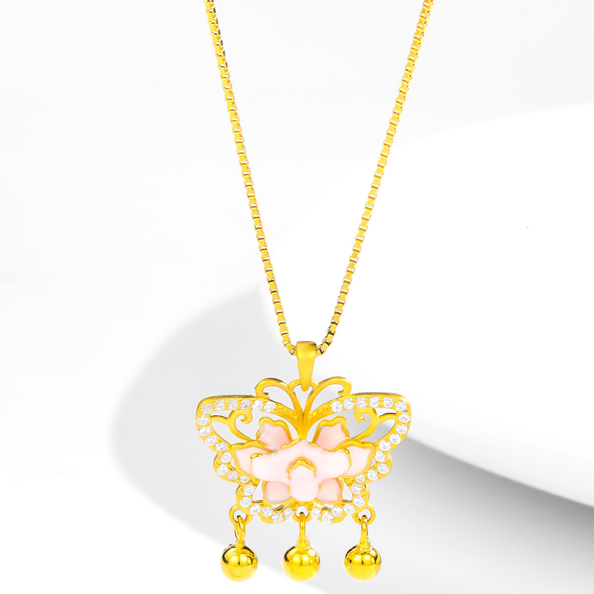 S925 Silver Necklace Female Network Red Butterfly New Chinese Niche Pink Fashion New Design Sense Pendant Lotus Necklace