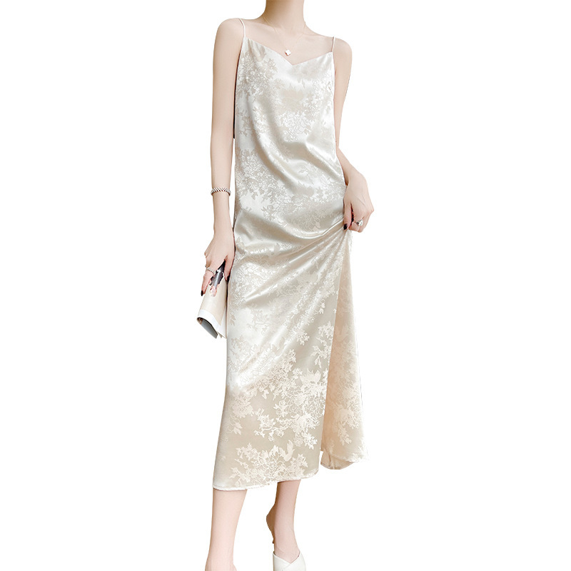 CL2185 Silk suspender dress for women Spring and Summer V-neck acetate jacquard skirt slim satin vest