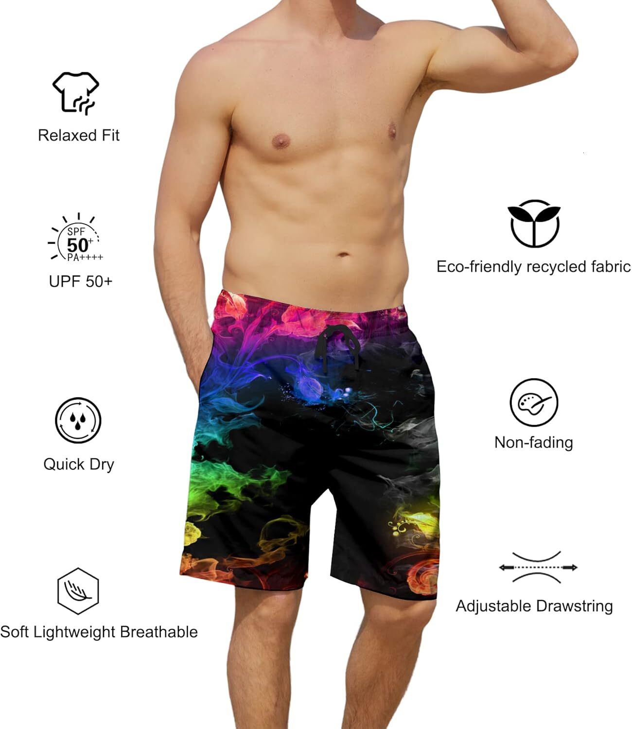 Mens Swim Trunks Summer Cool Quick Dry Board Shorts Bathing Suit with Side Pockets Printed fashionable beach shorts cool