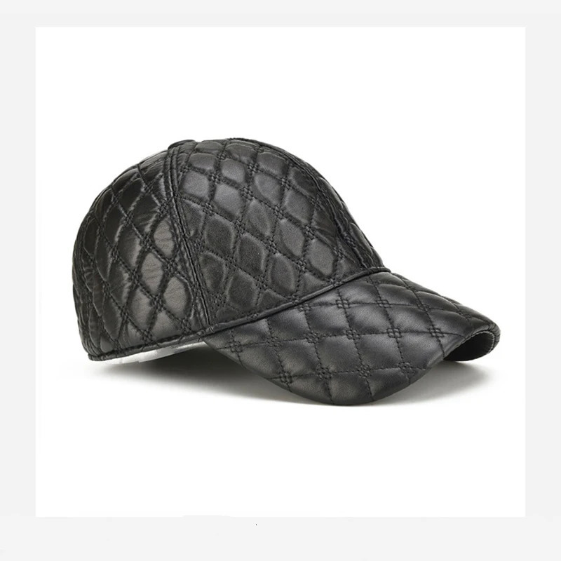 Spring Genuine Sheepskin Leather 55-61CM Black Baseball Caps For Man Casual Street Gf Hats Dad Hat 250314