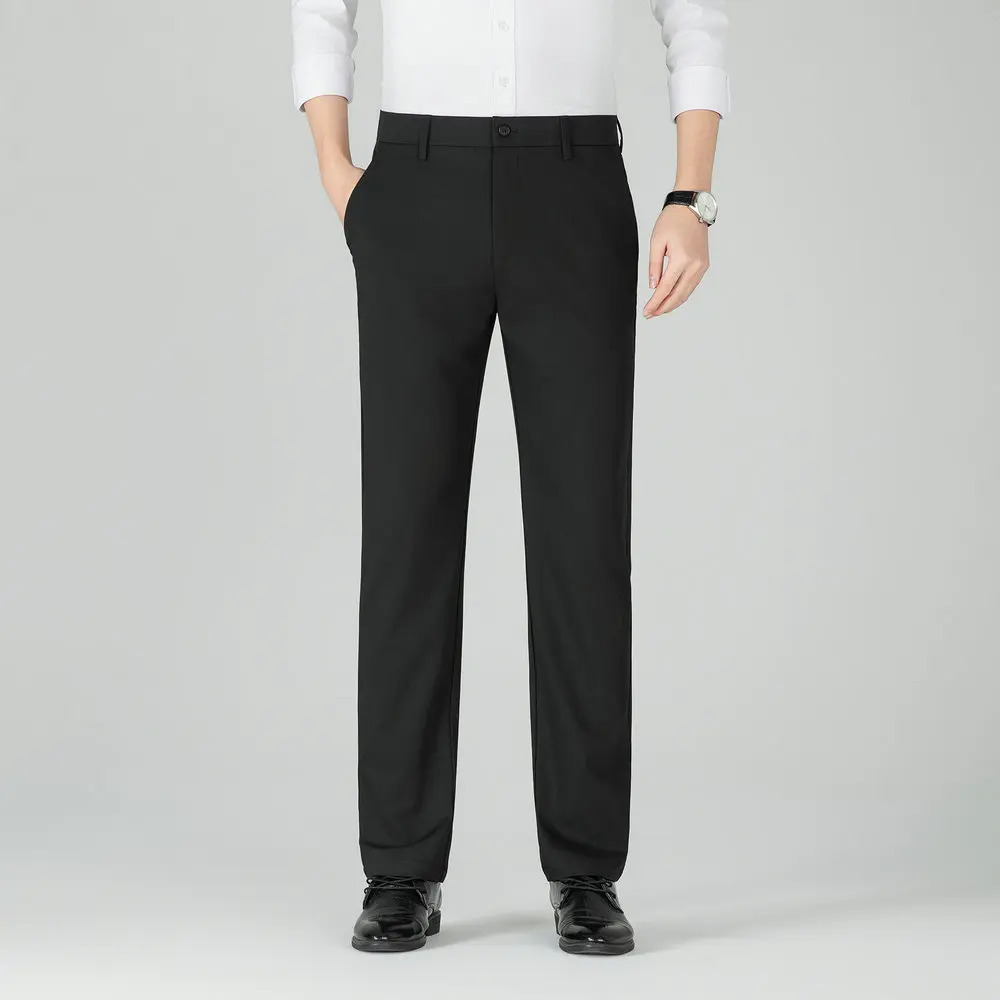 Mens ecofriendly elastic dress pants breathable and lightweight office Trojan horse anti slip waist 6pin hem wrinkle free 250313