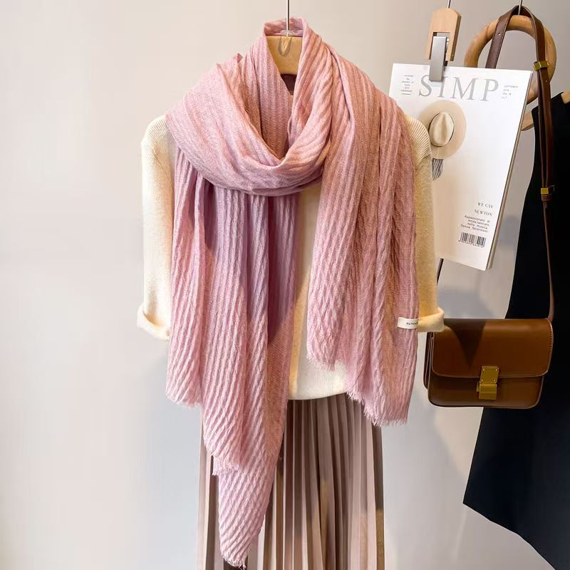 T291 pleated cotton and linen scarf for women solid color all-match high-end 2025 spring and autumn new warm shawl