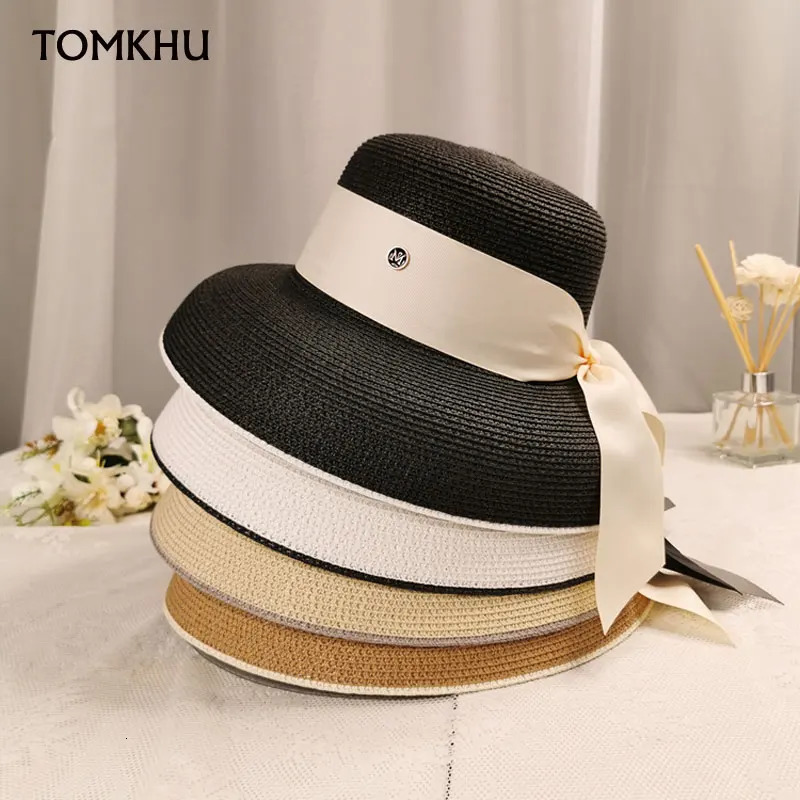 Womens Ring Top Verano Straw Hat Summer Wide-Brimmed Boater Hat Elegant Ladies Sun Hats Ribbon Band Fedora Hat Chuch Derby 250314