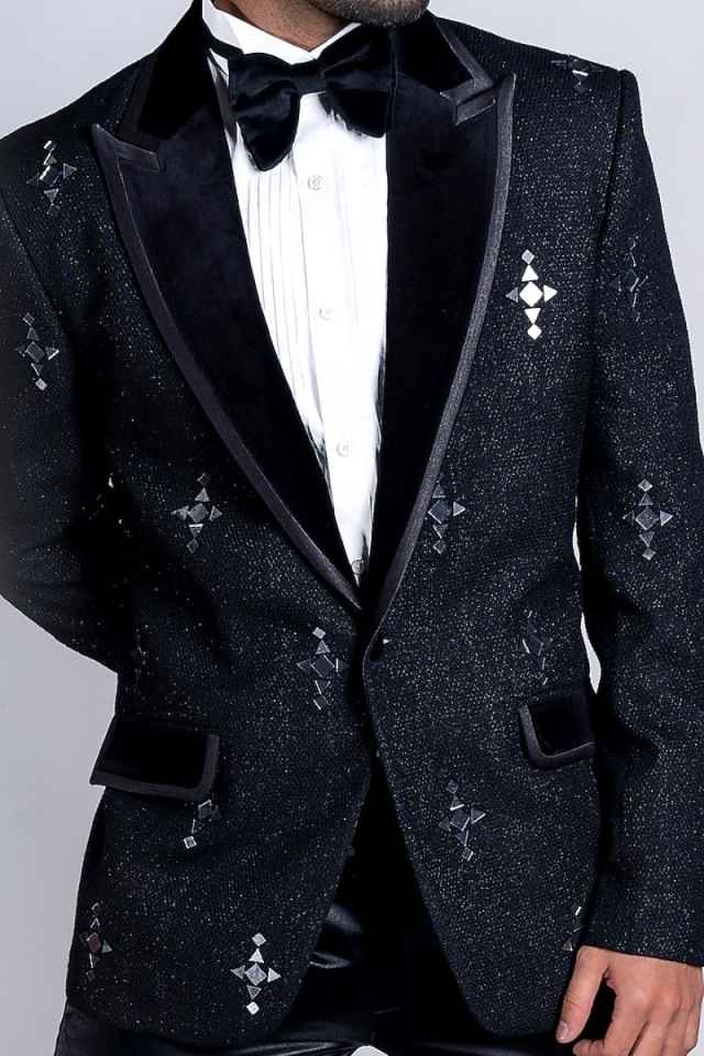 Bling Wedding Tuxedos One Button Appliques Men Suit Peaked Lapel 1 Piece Set Jacket Fashion Groom Business Blazers Customized