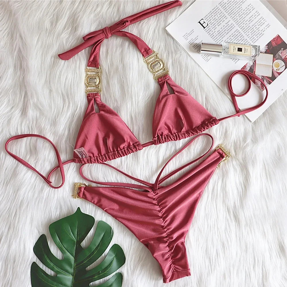 Shining Diamond Bikini Sexy Strap Swimsuit Womens Crystal Swimsuit Brazilian Womens Rheinston Biquini Swimsuit 250314