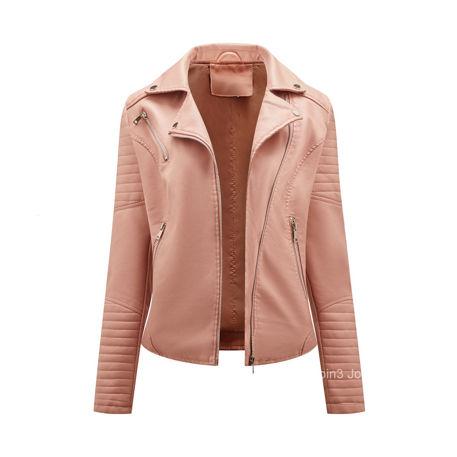 Fashion Spring and Autumn Short Leather Clothes Womens European Size Slim Fitting Lapel Motorcycle Clothes Inclined Zipper Jacket Womens Coat