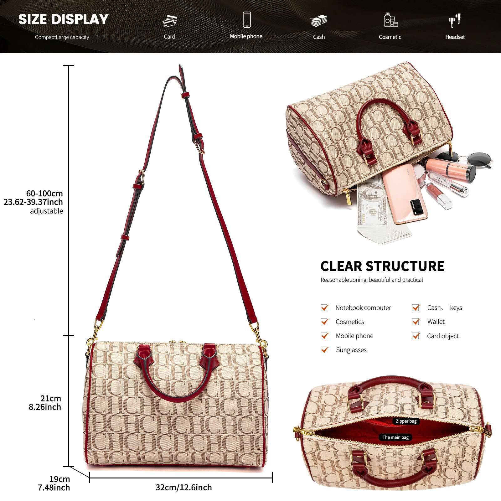 CHCH Women's Shoulder 2025 New Large Capacity Handheld Pillow Spring Travel Bag