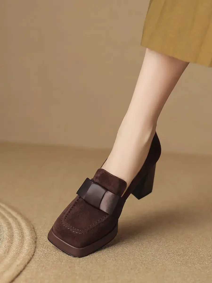 Womens New High Heels Fashion Bow Dress Loafers Womens Platform High Heels Leather Shoes Mary Jane Retro Womens Shoes Solid Color M250315