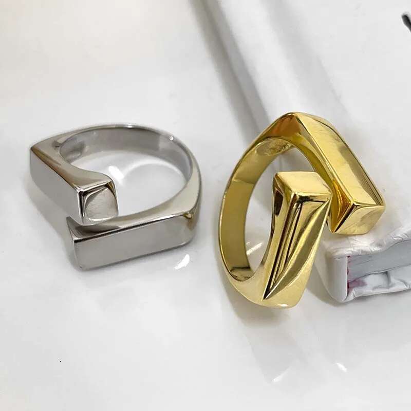Korean Sier Color Geometic Rectangle Cross Rings for Women Men Vintage Simple Double-Layer Adjustable Ring Party Jewelry Gifts