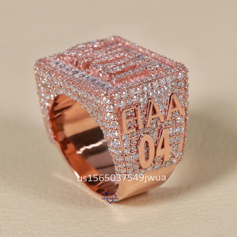 High Quality Moissanite Ring 14kt Rose Gold Iced Out Custom Name Ring Hip Hop Collection for Men Hand Made Jewelry