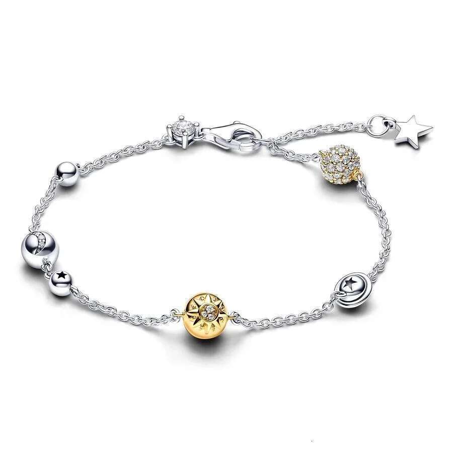 New 925 Sterling Silver Pretty Sparking Sun Moon Ring Earrings Two Colors Chain Bracelets Fit Women Jewelry Set Gift