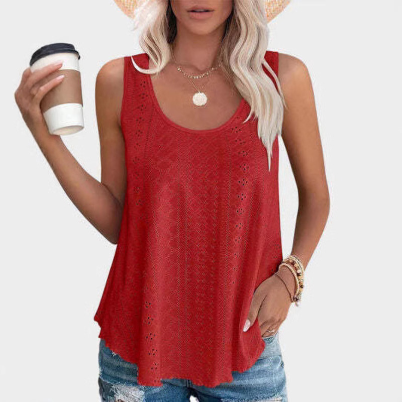 2025 Summer New Product Women's Sleeveless Tank Top U-Shaped Collar Hollow T-Shirt