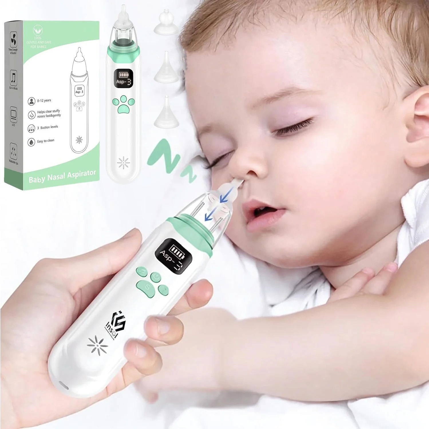 Electric baby nose cleaner with 3 silicone tips adjustable suction electric childrens nose sprayer safe convenient and low noise 250314
