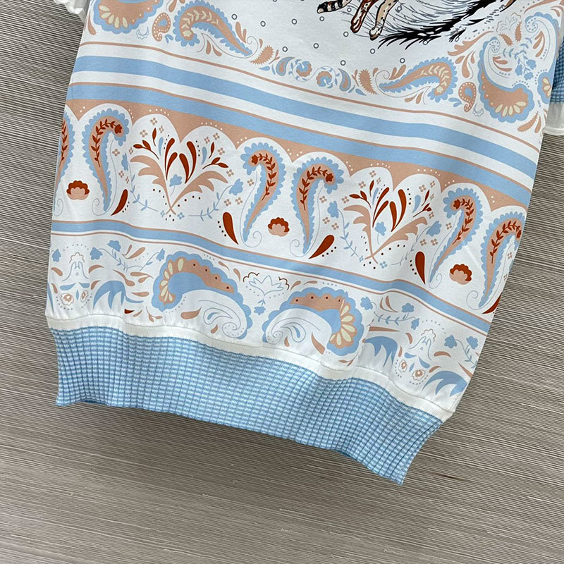 Women's Tiger Print Jacquard Knit T-Shirt Fashion Round Neck Lace Short Sleeve Top Blend Loose Y2K Trendy Sexy Early Spring Luxury Designer High-