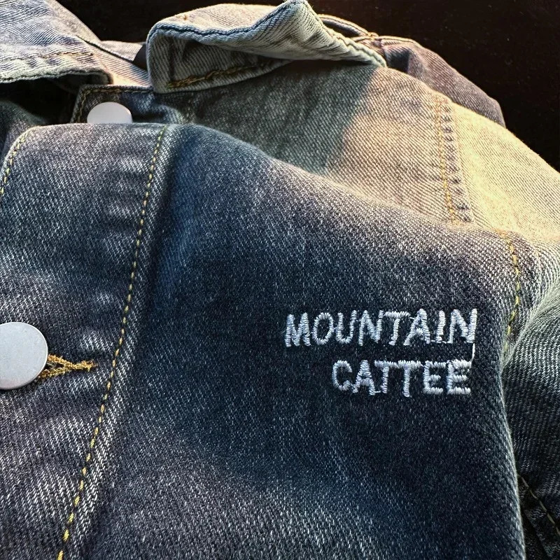 mens retro letter ed denim jacket street fashion patch work Y2K aesthetic loose jeans 250312