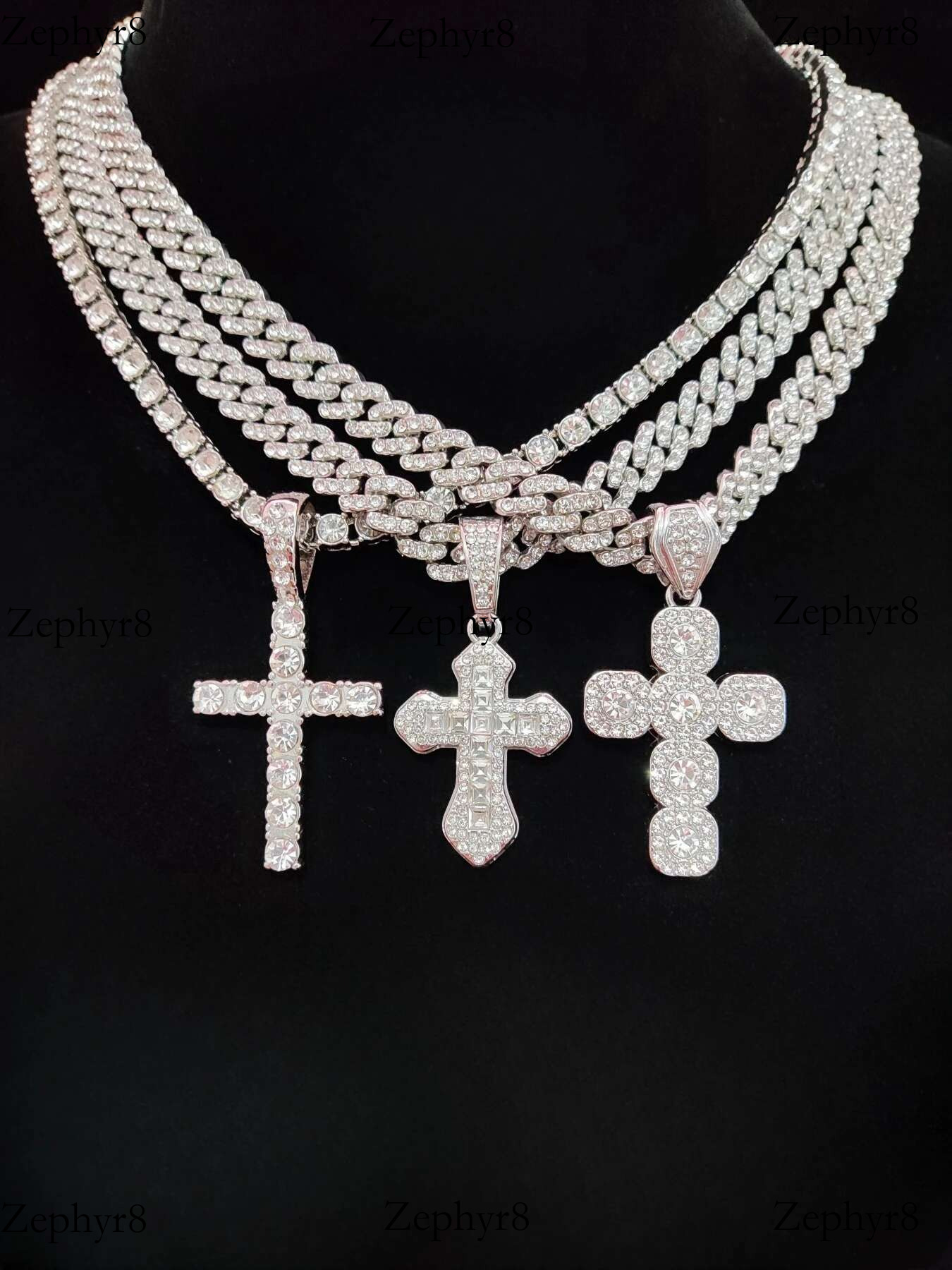 New Arrived Hip Hop Cross Pendant Necklace Men Women Cuban Chain Iced Out Bg Necklaces HipHop Jewelry Fashion Gift 3 Styles