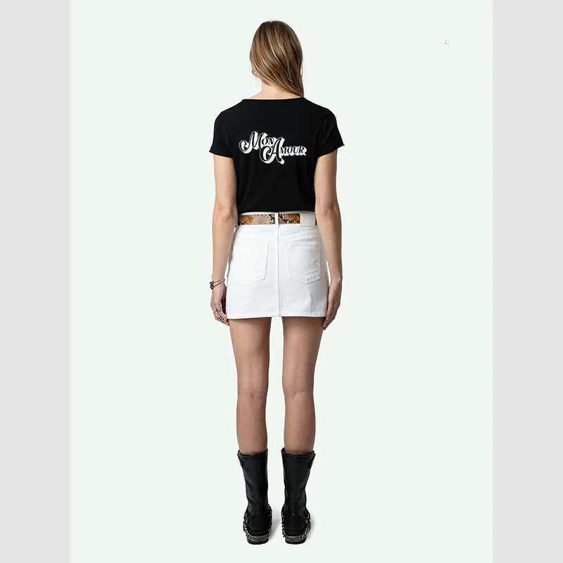 Spring And Summer New French Niche ZV Classic Letter Printed U-Shaped Collar Black Women's Short Sleeved T-Shirt