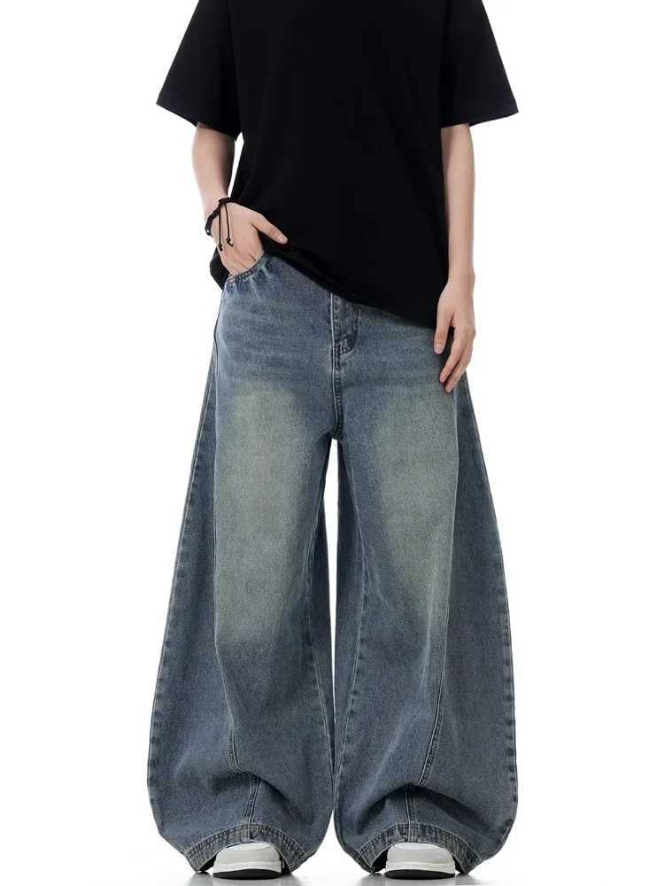 New Baggy Jeans Blue Vintage Blue Jeans Women High Waist Grunge Y2k 90s Streetwear Baggy Casual Straight Washed Denim TrouserT250315